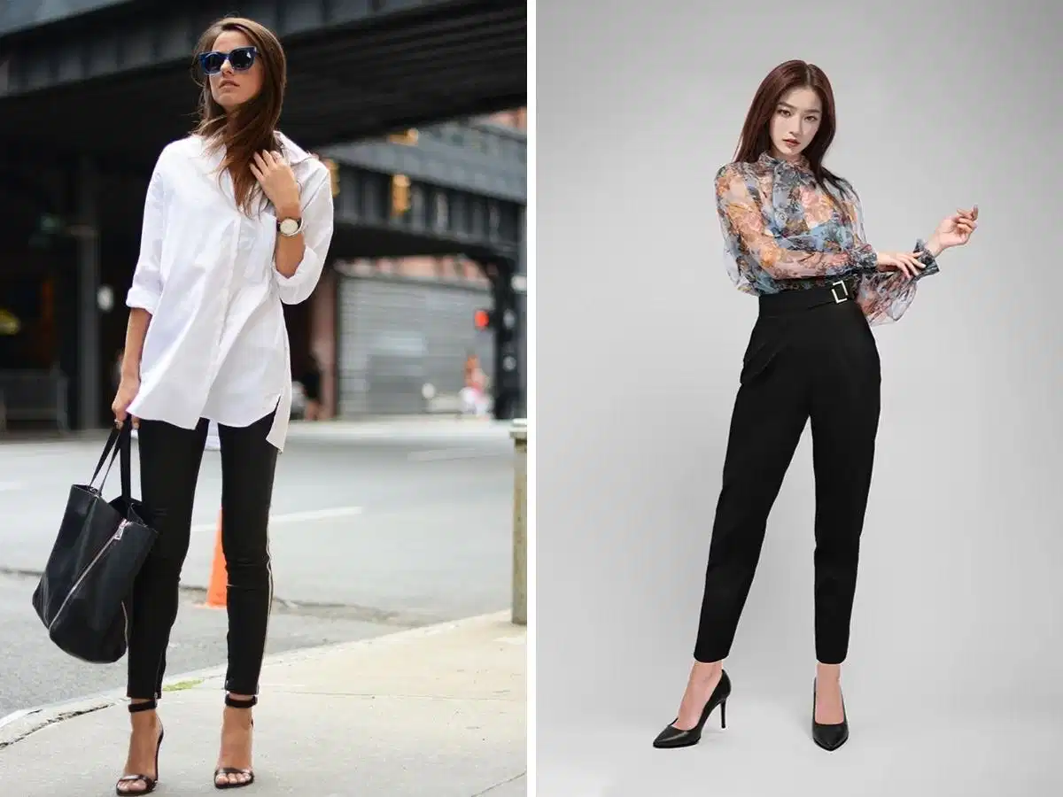 Sơ mi tunic dáng dài phối với quần legging Sơ mi tunic dáng dài phối với quần legging