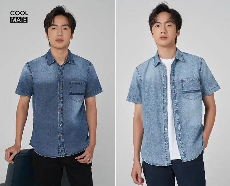 Áo sơ mi jean nam tay ngắn Áo sơ mi jean nam tay ngắn mang phong cách trẻ trung hiện đại