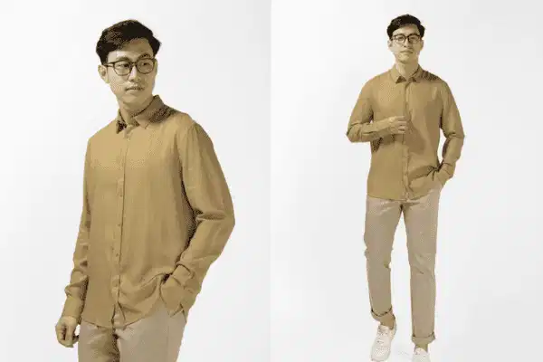 Áo sơ mi linen nam Routine Áo sơ mi linen nam Routine cổ bẻ cơ bản