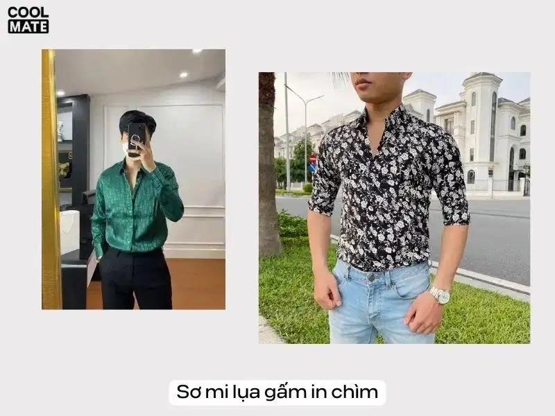 Áo sơ mi lụa gấm in chìm Áo sơ mi lụa dệt hoa văn chìm phong cách Jacquard