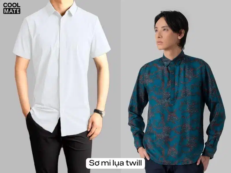 Áo sơ mi lụa twill Áo sơ mi lụa dệt chéo twill dày dặn đứng phom