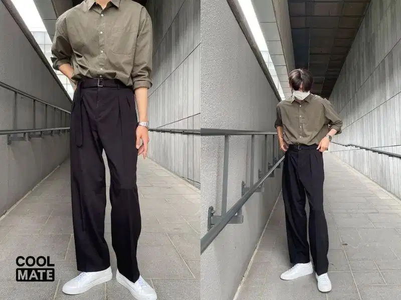 Áo sơ mi ghi và quần tây lịch sự Sơ mi màu ghi phối cùng quần tây