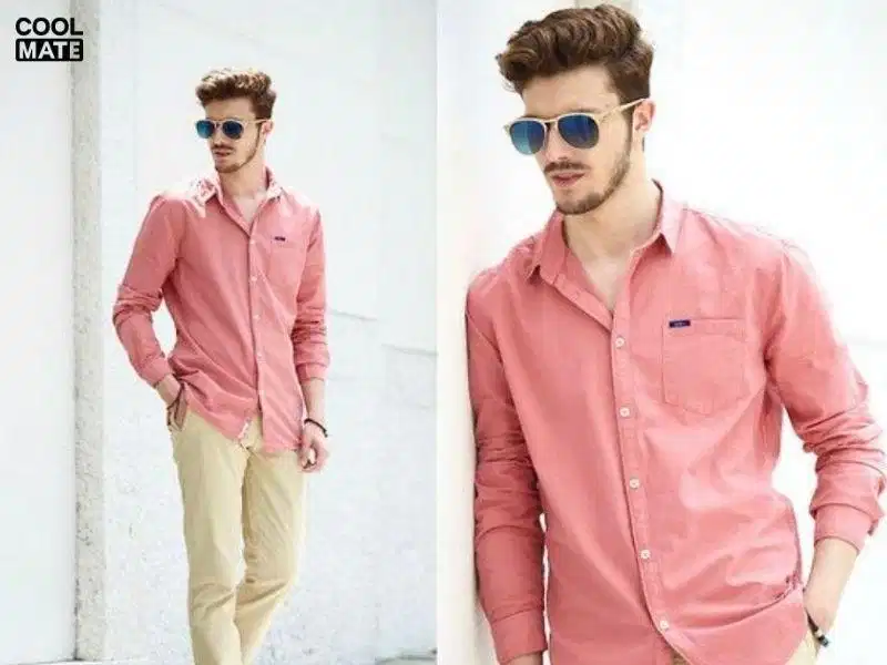 Áo sơ mi nam màu hồng Áo sơ mi nam màu hồng mang phong cách lịch lãm