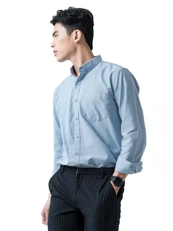 Áo sơ mi oxford màu xanh dương Áo sơ mi nam oxford màu xanh dương đứng phom