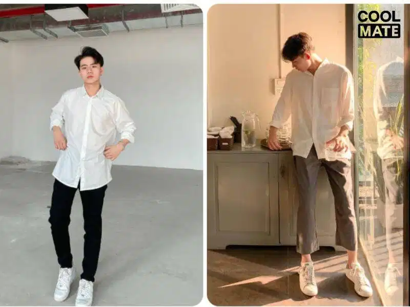 Áo sơ mi trắng phối quần kaki chỉn chu cho buổi hẹn hò Áo sơ mi trắng phối quần kaki chỉn chu cho buổi hẹn hò