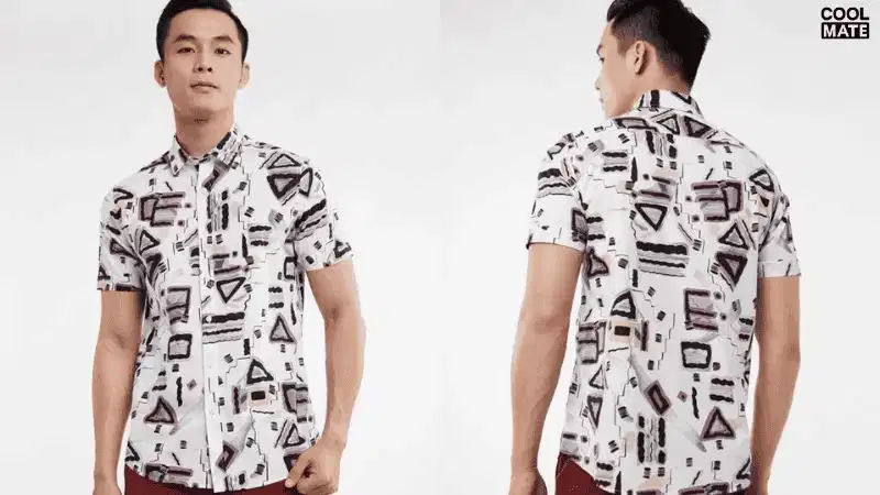 Áo sơ mi trắng họa tiết hình học Áo sơ mi trắng họa tiết hình học sắc sảo