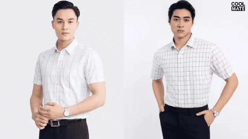 Áo sơ mi trắng họa tiết sọc caro Áo sơ mi trắng kẻ sọc caro cân đối