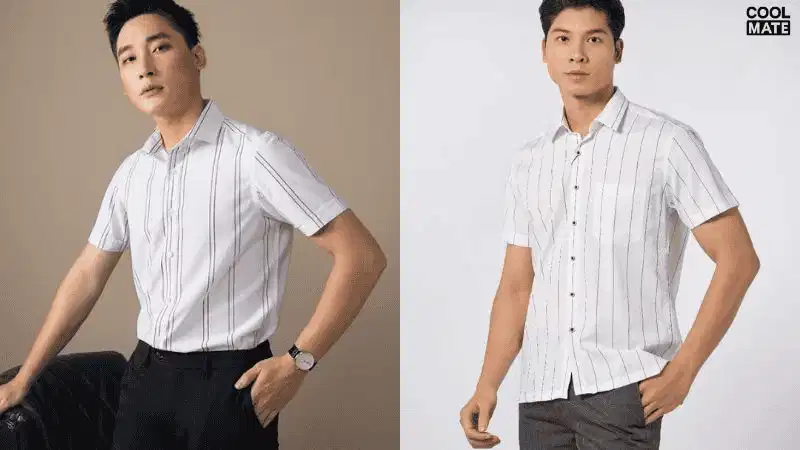 Áo sơ mi trắng sọc kẻ dọc Áo sơ mi trắng kẻ sọc dọc tạo cảm giác liền mạch cho thân trên