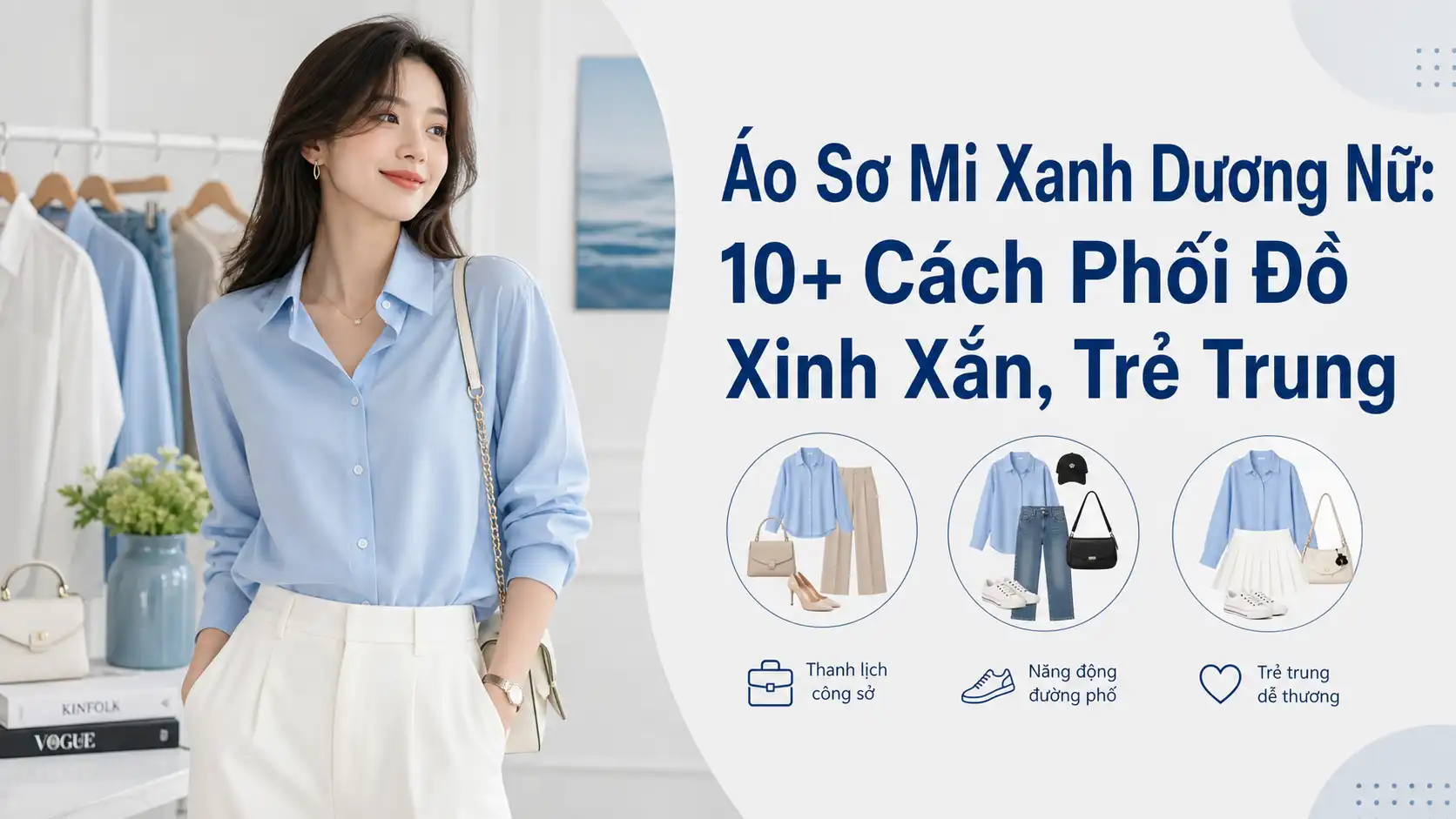 Áo Sơ Mi Xanh Dương Nữ – 10+ Cách Phối Đồ Trẻ Trung