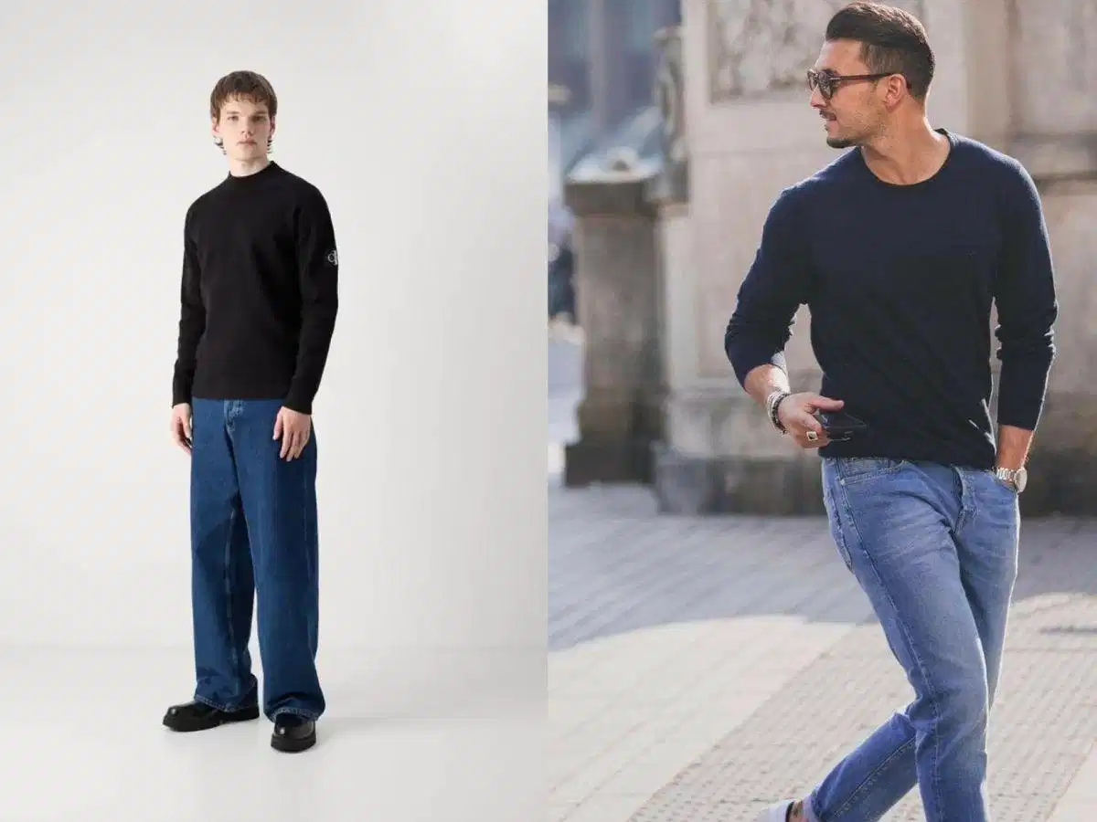 Áo sweater phối cùng quần jeans Cách phối áo sweater cùng quần jeans ống suông chuẩn phong cách Hàn
