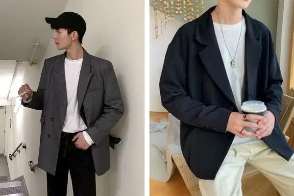 Áo thun form rộng phối blazer Áo thun form rộng mặc lót trong blazer phong cách smart casual