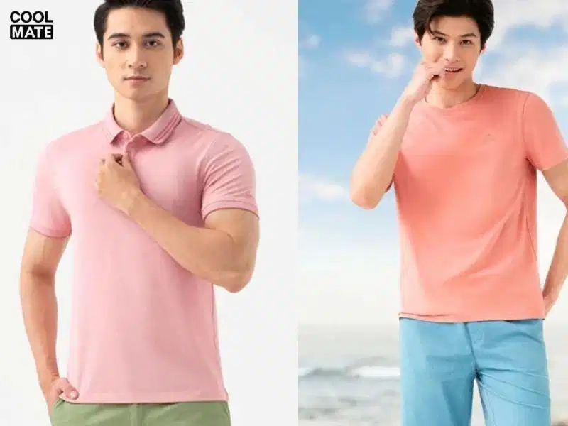 Áo thun nam màu hồng Áo thun nam màu hồng phom dáng cơ bản