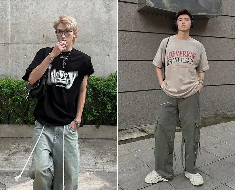 Áo thun oversized hạ vai phối cùng quần cargo túi hộp Áo thun oversized hạ vai phối cùng quần cargo túi hộp