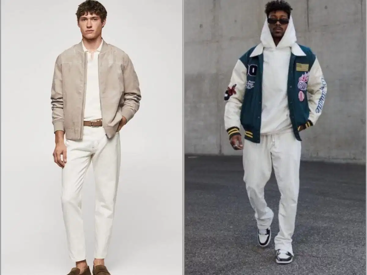 Phối bomber với áo thun, quần jeans và sneakers Phối bomber với áo thun, quần jeans và sneakers