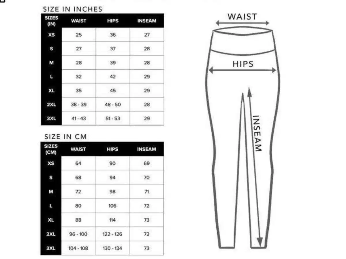 Bảng size quần legging