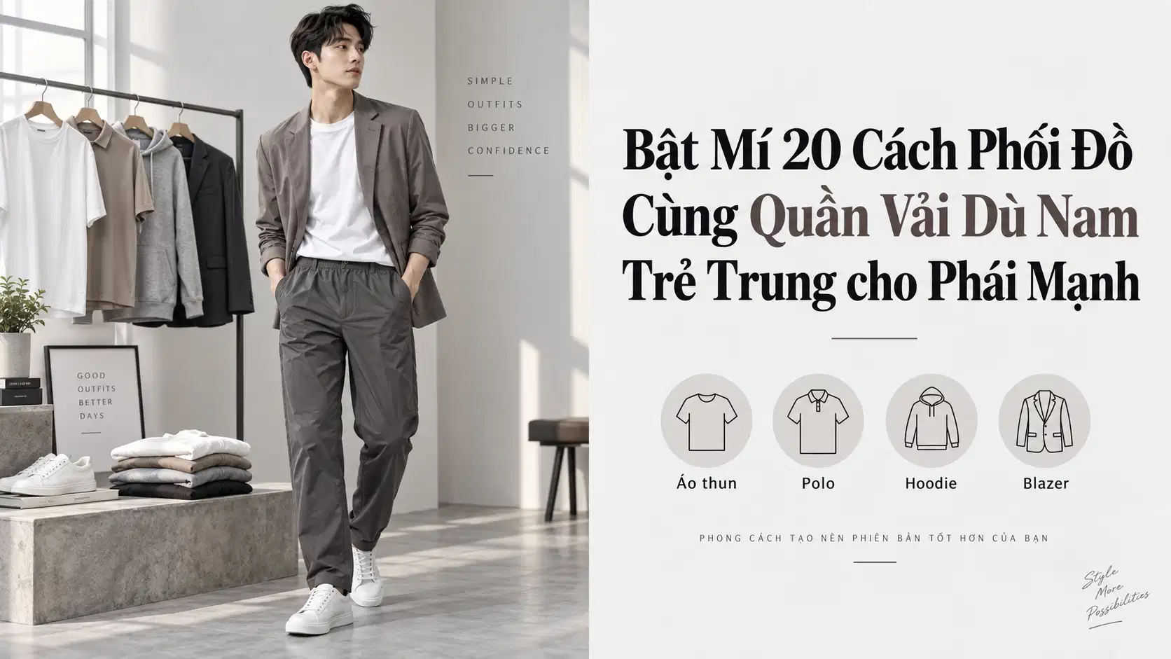 Bật Mí 20 Cách Phối Đồ Cùng Quần Vải Dù Nam Trẻ Trung cho Phái Mạnh
