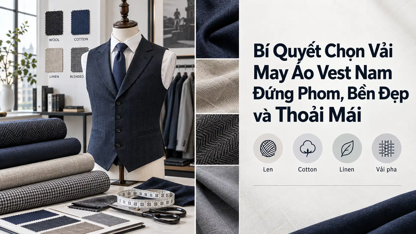 Bí Quyết Chọn Vải May Áo Vest Nam Đứng Phom, Bền Đẹp và Thoải Mái