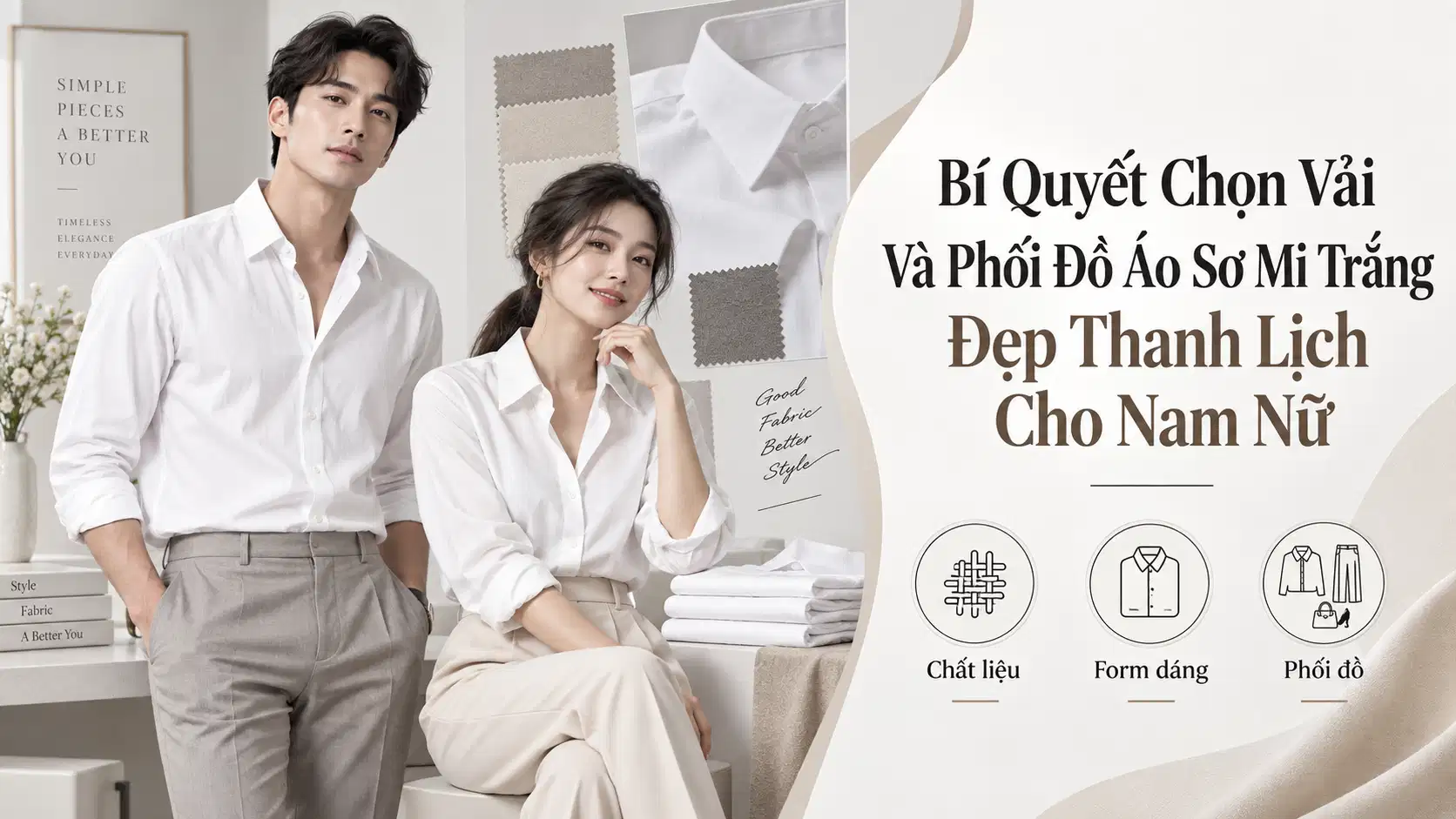 Bí Quyết Chọn Vải Và Phối Đồ Áo Sơ Mi Trắng Đẹp Thanh Lịch Cho Nam Nữ