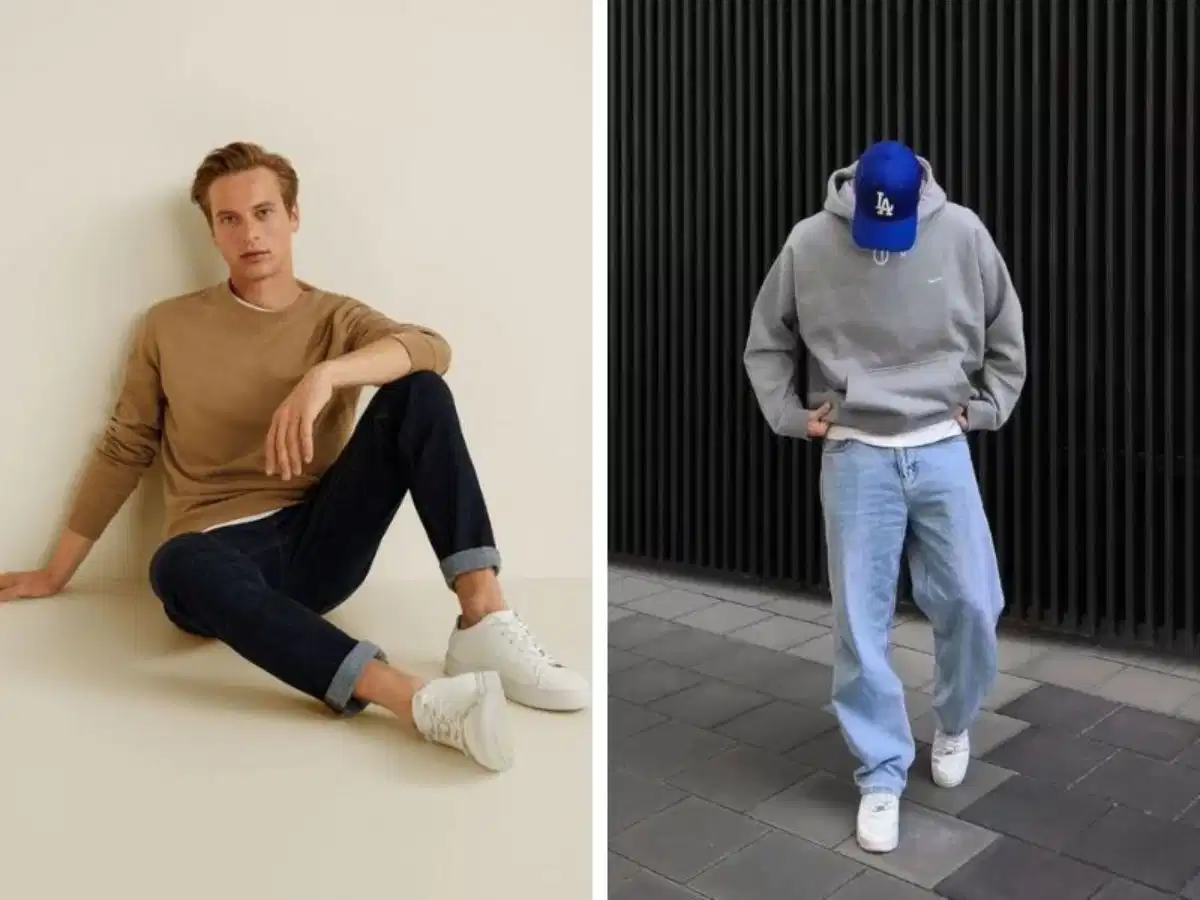 Bí quyết phối áo nỉ nam dài tay Phối áo nỉ nam cổ tròn cùng quần jeans và giày thể thao trắng