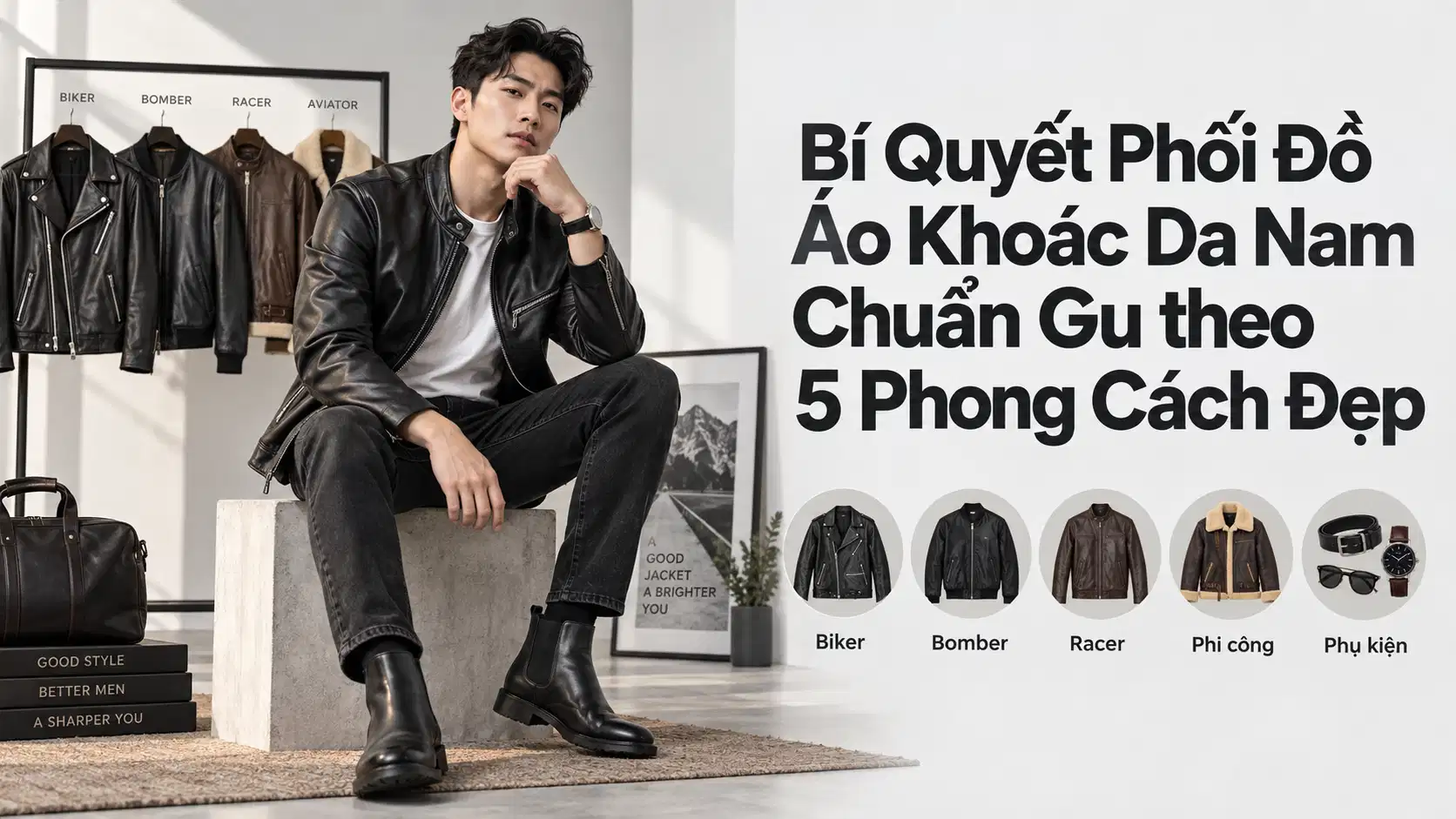 Bí Quyết Phối Đồ Áo Khoác Da Nam Chuẩn Gu theo 5 Phong Cách Đẹp