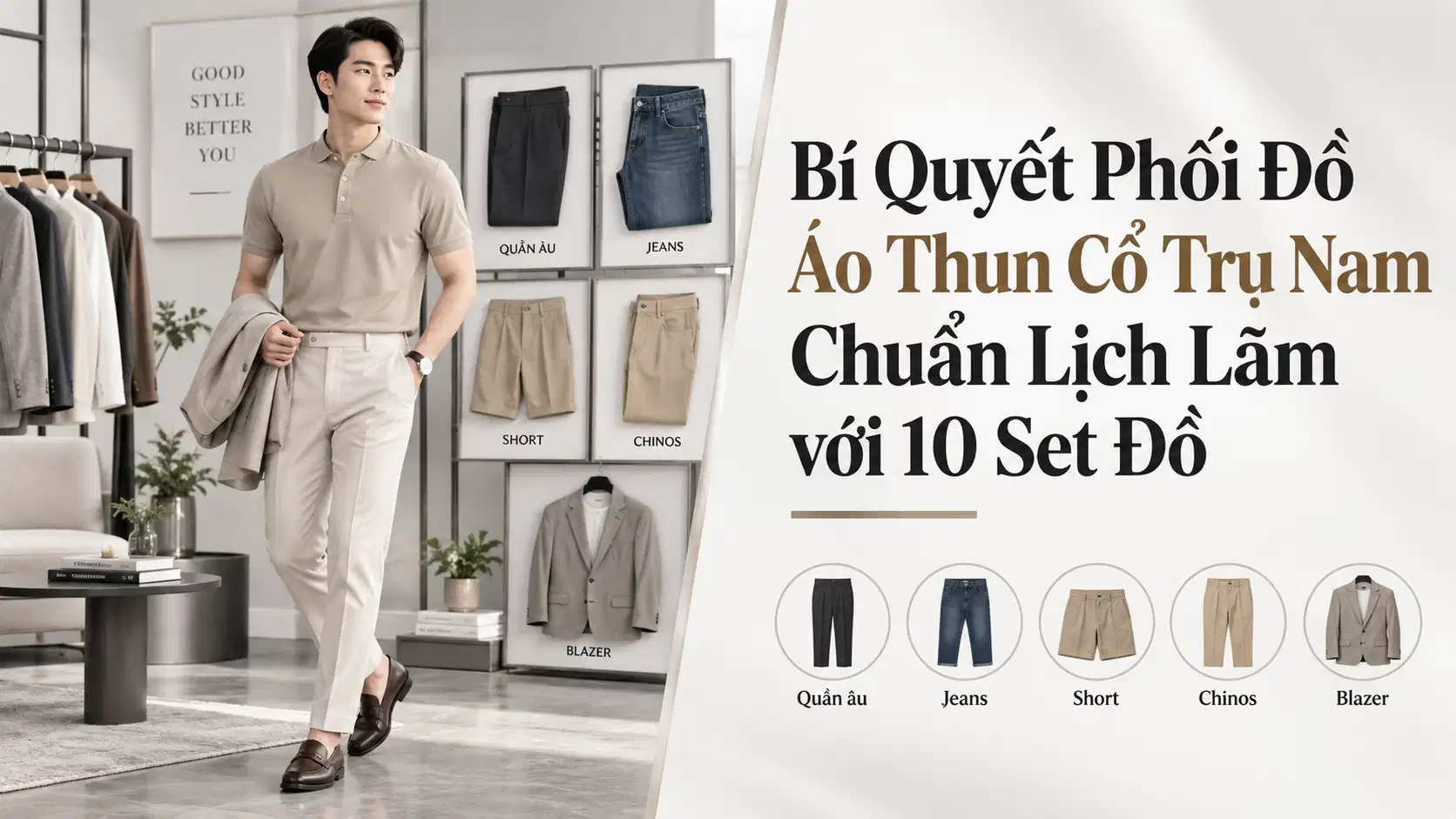 Bí Quyết Phối Đồ Áo Thun Cổ Trụ Nam Chuẩn Lịch Lãm với 10 Set Đồ