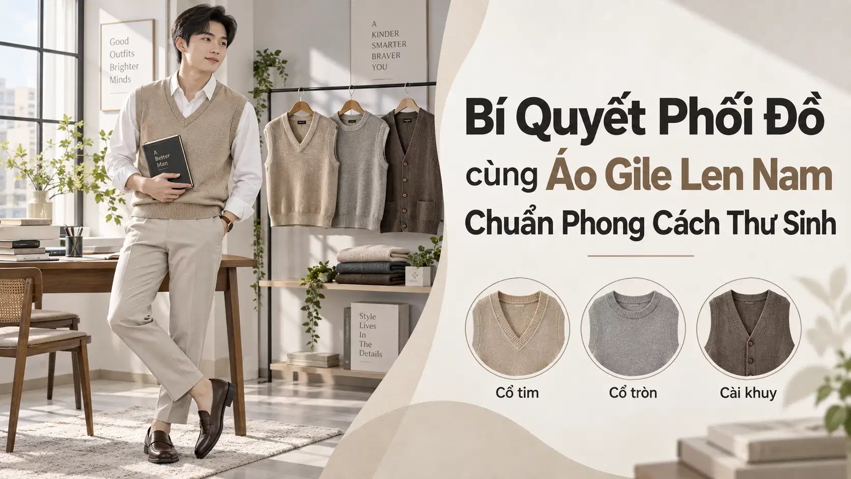 Bí Quyết Phối Đồ cùng Áo Gile Len Nam Chuẩn Phong Cách Thư Sinh