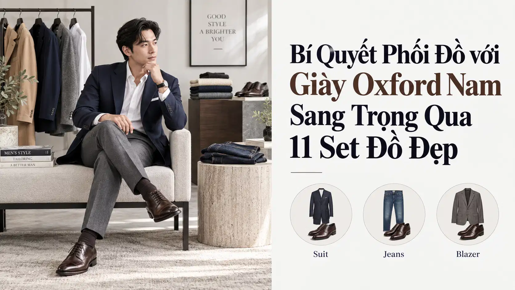 Bí Quyết Phối Đồ với Giày Oxford Nam Sang Trọng Qua 11 Set Đồ Đẹp