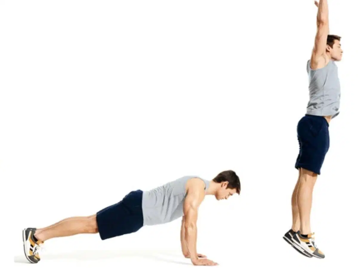 Burpees bài tập toàn thân cường độ cao Chuỗi chuyển động burpees liên tục giúp cải thiện sức bền tim mạch
