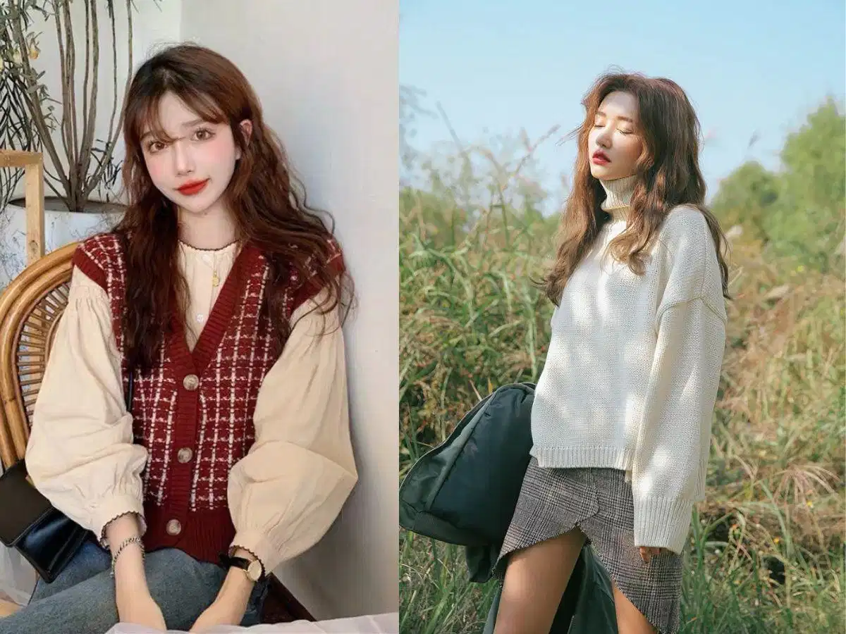 Các kiểu áo blouse cổ Peter Pan và cardigan dệt kim phong cách retro