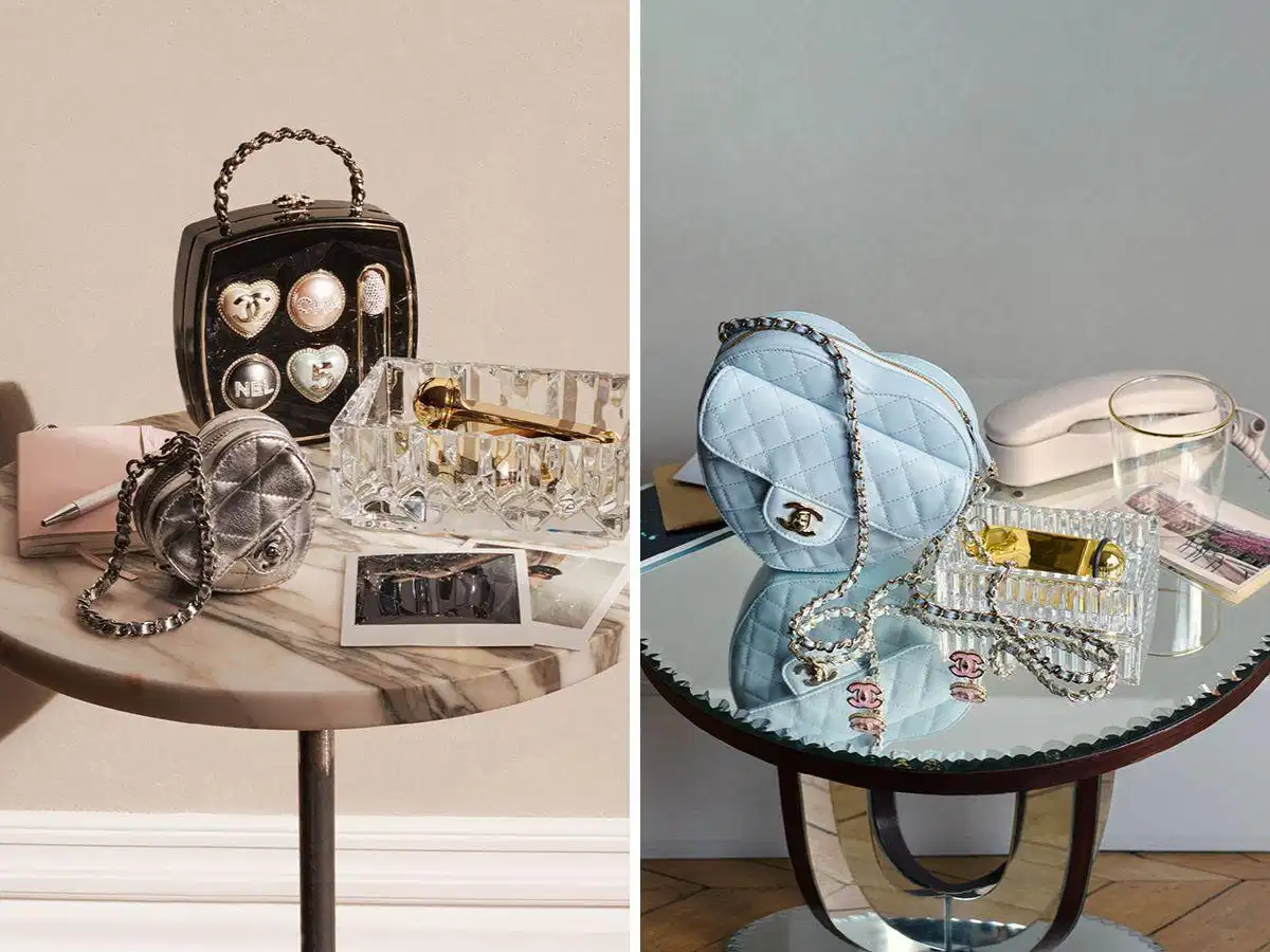 Phụ kiện hình trái tim và túi hộp trong pre-collection Thu Đông của CHANEL