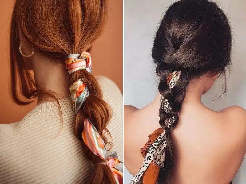 Bện khăn turban cùng lọn tóc dài tạo dải hoa văn đan xen