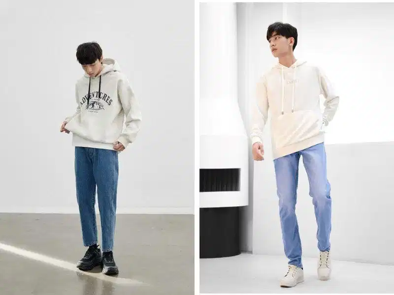 Quần jean ống ôm phối áo hoodie gọn gàng Quần jean ống ôm phối áo hoodie gọn gàng