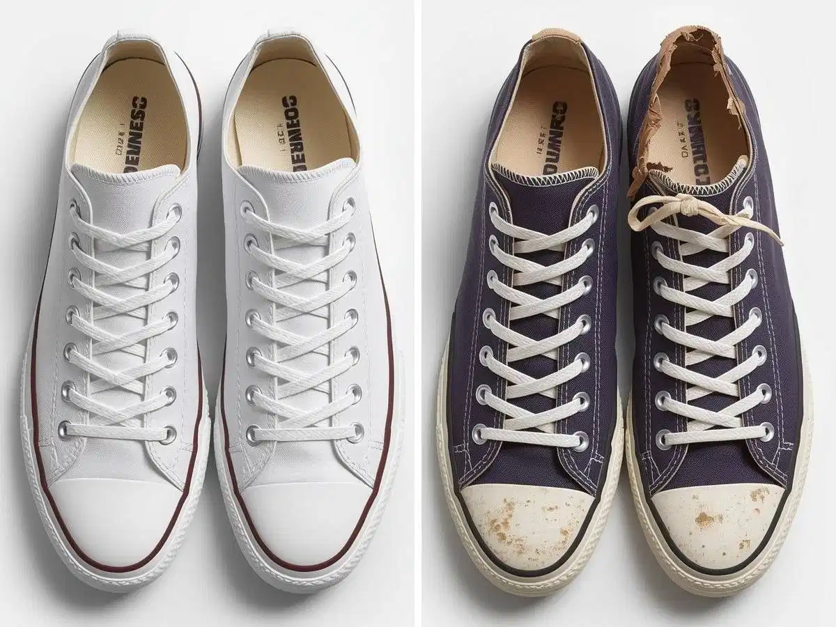 So sánh tổng thể phom dáng giữa giày Converse thật và giày làm giả