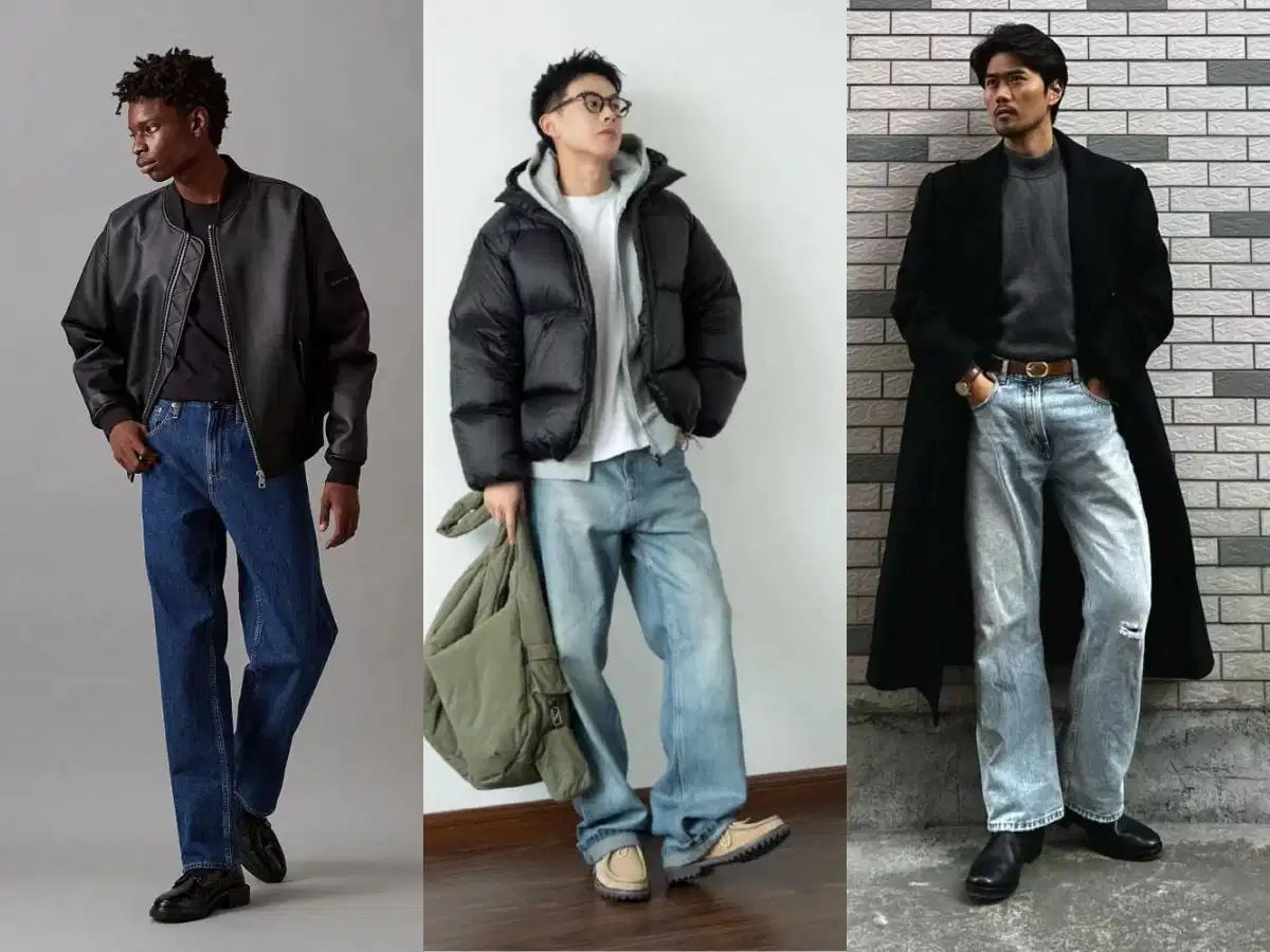 Phối quần jeans nam với áo len và áo khoác mùa đông Phối quần jeans nam với áo len và áo khoác mùa đông