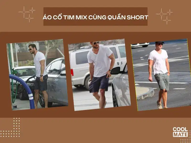 Áo thun cổ tim phối cùng quần short