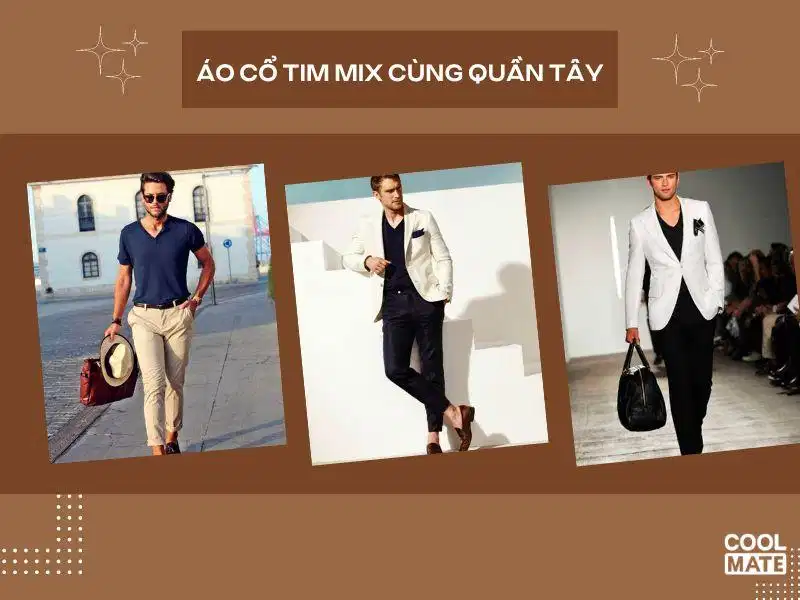 Áo thun cổ tim phối cùng quần tây