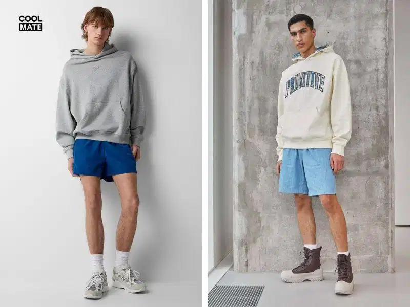Cách phối đồ với quần short nam xanh dương và áo hoodie Cách phối đồ với quần short nam xanh dương và áo hoodie