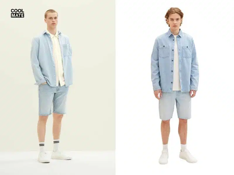 Cách phối đồ với quần short nam xanh dương và áo khoác denim Cách phối đồ với quần short nam xanh dương và áo khoác denim