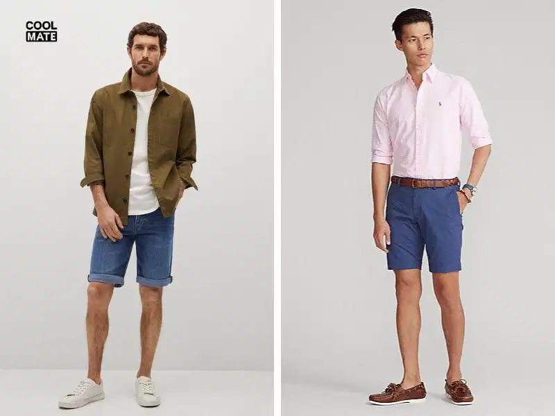 Cách phối đồ với quần short nam xanh dương và áo sơ mi trơn dài tay Cách phối đồ với quần short nam xanh dương và áo sơ mi trơn dài tay