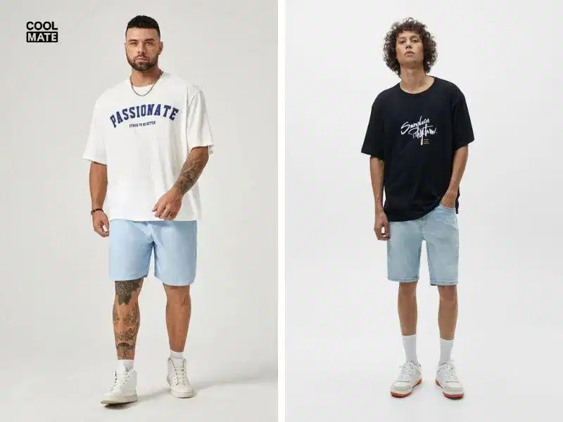 Cách phối đồ với quần short nam xanh dương và áo thun có họa tiết Cách phối đồ với quần short nam xanh dương và áo thun có họa tiết