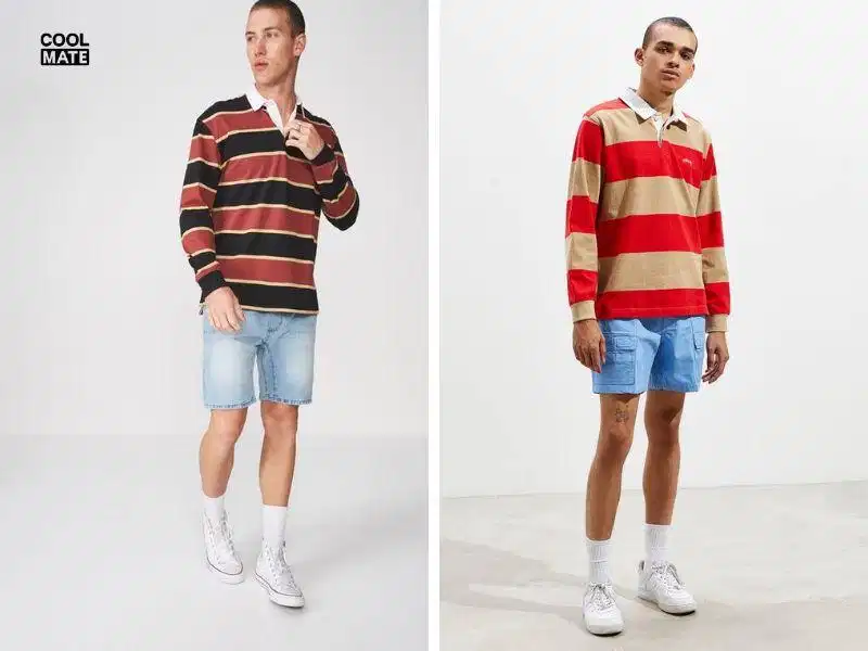Cách phối đồ với quần short nam xanh dương và áo thun dài tay kẻ ngang Cách phối đồ với quần short nam xanh dương và áo thun dài tay kẻ ngang