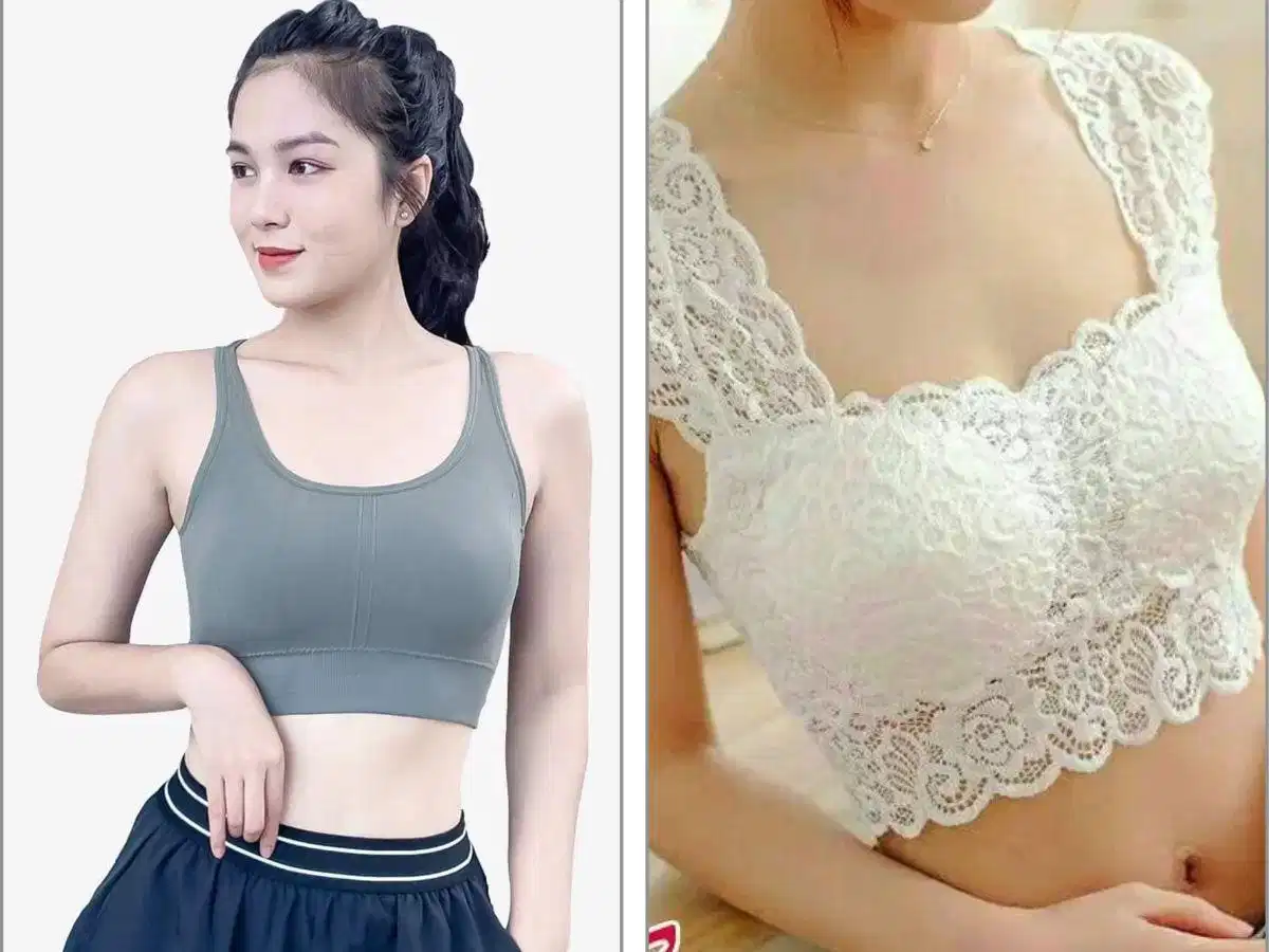 So sánh bề mặt chất liệu cotton và ren trên áo bra