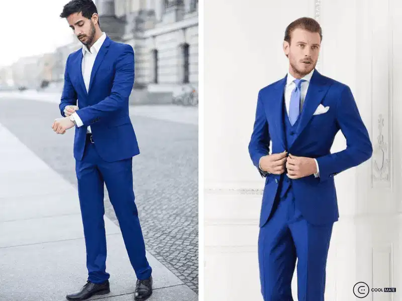 Bộ suit xanh coban nổi bật phối cùng sơ mi trắng