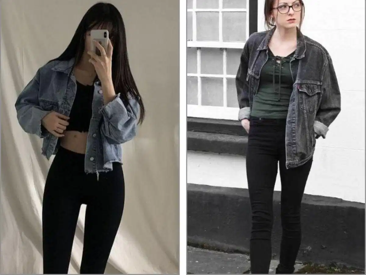 Phối áo khoác da cùng quần legging Áo khoác da cá tính kết hợp cùng legging tối màu