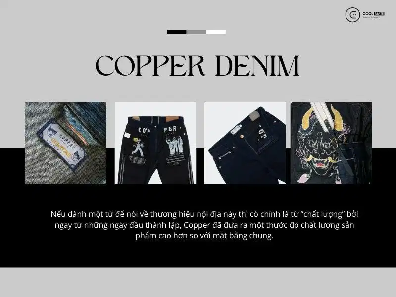 Phụ liệu kim loại và đường may Copper Denim Chi tiết đinh tán và đường chỉ trên sản phẩm Copper Denim