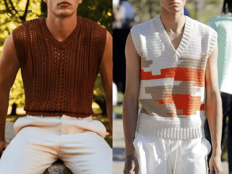 Áo gile crochet và quần dài trắng Áo gile crochet phối cùng quần dài trắng