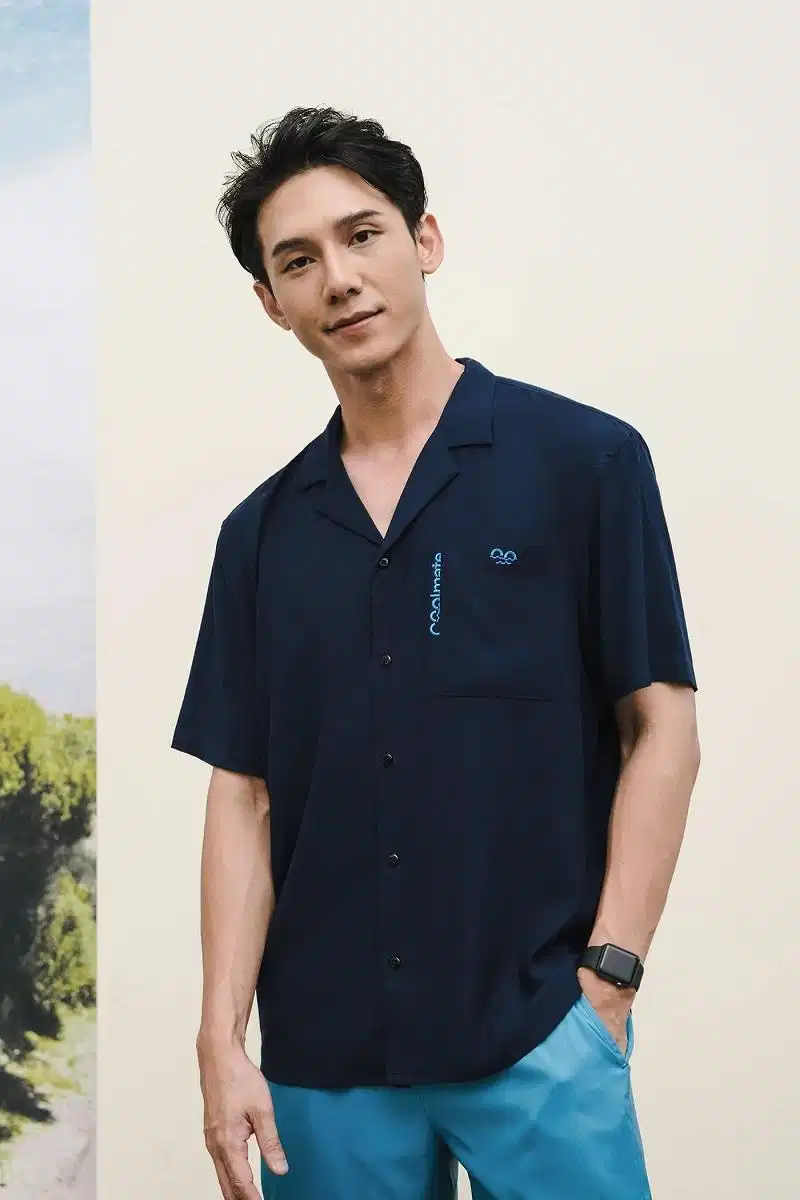 Áo sơ mi Cuban màu xanh navy sang trọng và nam tính