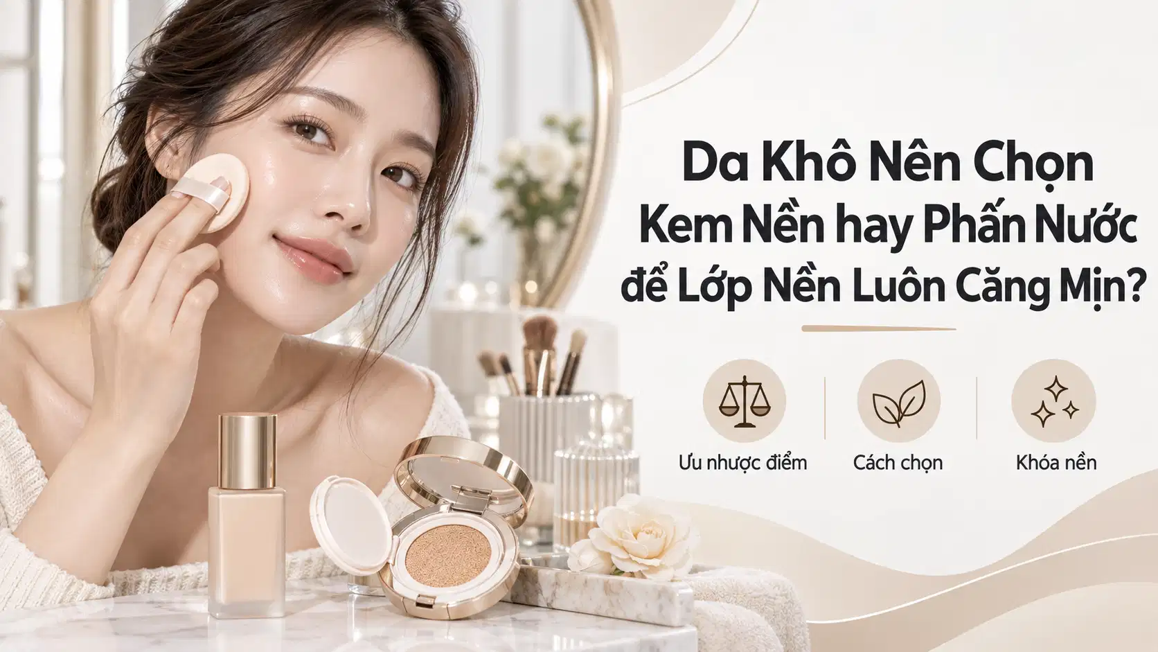 Da Khô Nên Chọn Kem Nền hay Phấn Nước để Lớp Nền Luôn Căng Mịn?