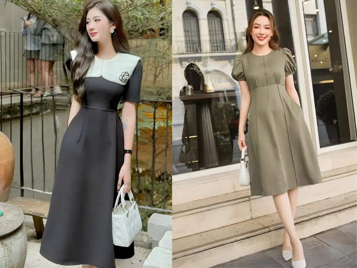 Đầm công sở chữ A dáng xòe Đầm công sở chữ A dáng xòe