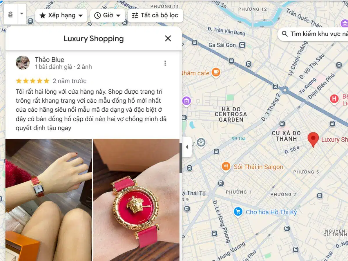 Đánh giá của một cửa hàng đồng hồ trên Google Maps Đánh giá của một cửa hàng đồng hồ trên Google Maps